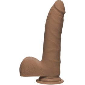 The D Realistic D 7 inches Slim Dildo with Balls Brown