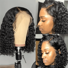 13x4x1 Lace Closed Synthetic Non-toxic Wig Short Bob Jerry Curly Hair Wig 14 Inch Non-adhesive Lace, 14 Inch Suitable For The Whole Scene (Option: 1B-14inch)