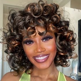 Elegant 12-inch Multi-color Curly Hair Non-toxic Wig, Natural Synthetic Full-head Wig, Heat-resistant, Suitable For The Whole Scene. (Option: 1B30-12inch)