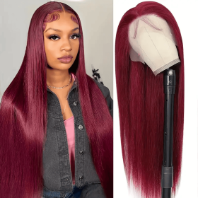 13x3 Artificial Hair Lace, Non-toxic Wig Pre-inserted Baby Hair, 26-inch Non-stick Lace Female Wig, 180 Density, Suitable For The Whole Scene. (Option: WineRed-26inch)